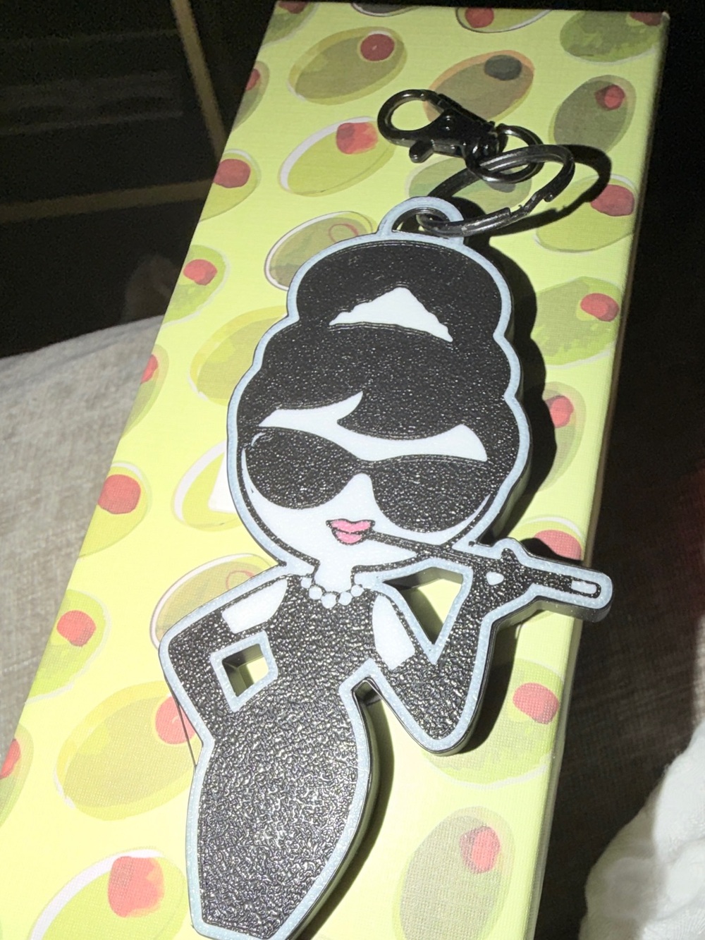 Black Audrey Hepburn Inspired Keychain Charm